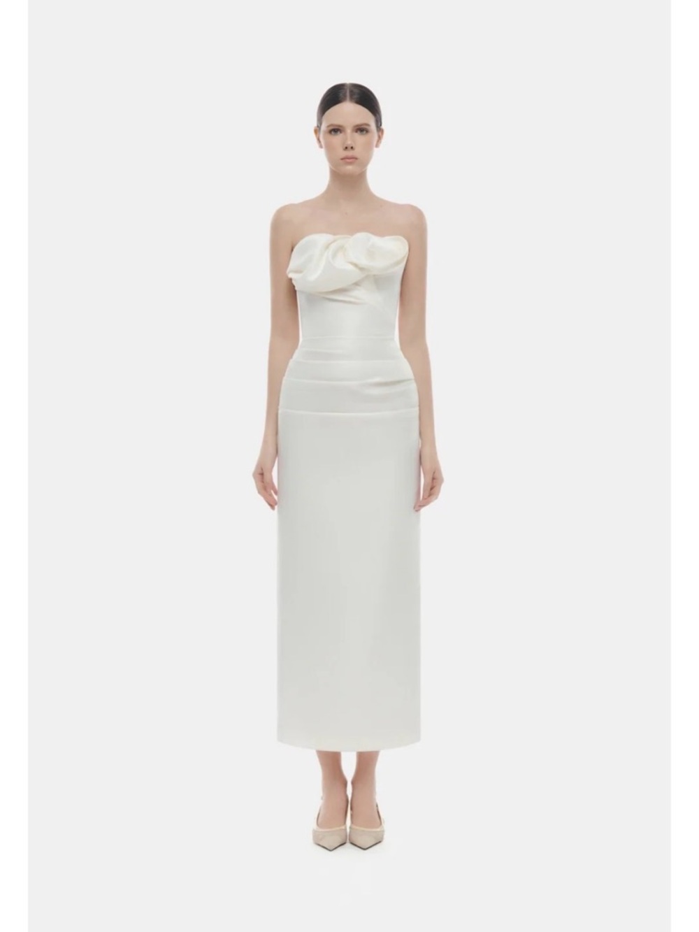 Montsand ivory draped tube midi dress XS